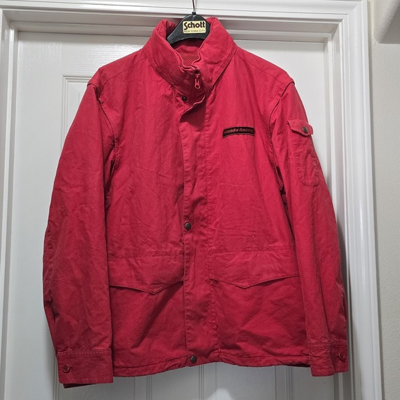 VTG 90s Honda‎ Racing Red Motorcycle Shop Jacket Zip Off Sleeves Men's L